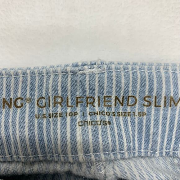 Chico's Sz 10 Petite So Slimming Girlfriend Slim Leg Blue White Stretch Jeans - Picture 5 of 10